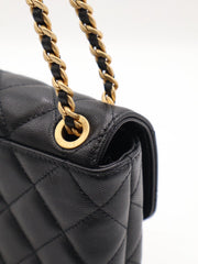 CHANEL 23K Quilted Caviar Leather Chain Around Flap Shoulder Bag - Black with Gold Hardware