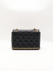 CHANEL 23K Quilted Caviar Leather Chain Around Flap Shoulder Bag - Black with Gold Hardware