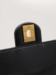 CHANEL 23K Quilted Caviar Leather Chain Around Flap Shoulder Bag - Black with Gold Hardware