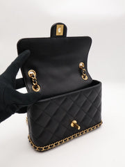 CHANEL 23K Quilted Caviar Leather Chain Around Flap Shoulder Bag - Black with Gold Hardware