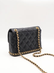 CHANEL 23K Quilted Caviar Leather Chain Around Flap Shoulder Bag - Black with Gold Hardware