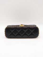 CHANEL 23K Quilted Caviar Leather Chain Around Flap Shoulder Bag - Black with Gold Hardware