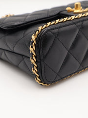 CHANEL 23K Quilted Caviar Leather Chain Around Flap Shoulder Bag - Black with Gold Hardware