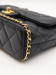 CHANEL 23K Quilted Caviar Leather Chain Around Flap Shoulder Bag - Black with Gold Hardware