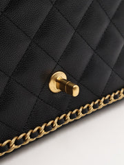 CHANEL 23K Quilted Caviar Leather Chain Around Flap Shoulder Bag - Black with Gold Hardware