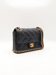 CHANEL 23K Quilted Caviar Leather Chain Around Flap Shoulder Bag - Black with Gold Hardware