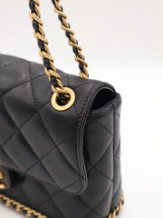 CHANEL 23K Quilted Caviar Leather Chain Around Flap Shoulder Bag - Black with Gold Hardware