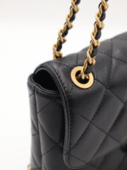 CHANEL 23K Quilted Caviar Leather Chain Around Flap Shoulder Bag - Black with Gold Hardware
