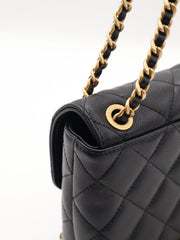 CHANEL 23K Quilted Caviar Leather Chain Around Flap Shoulder Bag - Black with Gold Hardware