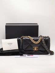 CHANEL 19 Quilted Lambskin Flap Bag 26 - Black with Gold Hardware