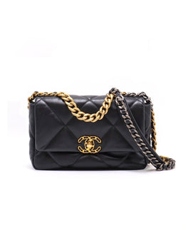 CHANEL 19 Quilted Lambskin Flap Bag 26 - Black with Gold Hardware
