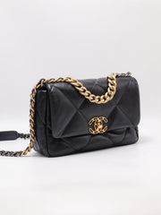 CHANEL 19 Quilted Lambskin Flap Bag 26 - Black with Gold Hardware