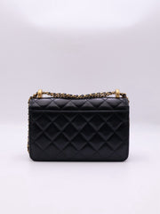 CHANEL Cruise Double Pearl Crush WOC – Black Calfskin with Gold Hardware