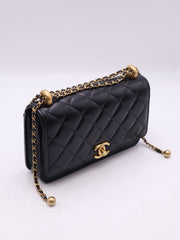CHANEL Cruise Double Pearl Crush WOC – Black Calfskin with Gold Hardware
