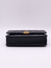 CHANEL Cruise Double Pearl Crush WOC – Black Calfskin with Gold Hardware