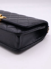 CHANEL Cruise Double Pearl Crush WOC – Black Calfskin with Gold Hardware
