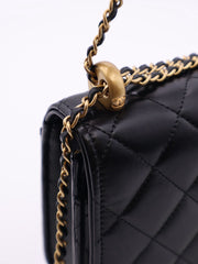 CHANEL Cruise Double Pearl Crush WOC – Black Calfskin with Gold Hardware