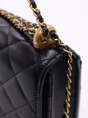 CHANEL Cruise Double Pearl Crush WOC – Black Calfskin with Gold Hardware