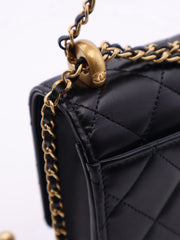 CHANEL Cruise Double Pearl Crush WOC – Black Calfskin with Gold Hardware