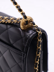 CHANEL Cruise Double Pearl Crush WOC – Black Calfskin with Gold Hardware