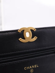 CHANEL Cruise Double Pearl Crush WOC – Black Calfskin with Gold Hardware