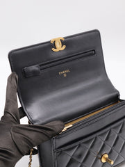 CHANEL Cruise Double Pearl Crush WOC – Black Calfskin with Gold Hardware