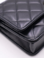 CHANEL Cruise Double Pearl Crush WOC – Black Calfskin with Gold Hardware