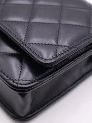CHANEL Cruise Double Pearl Crush WOC – Black Calfskin with Gold Hardware