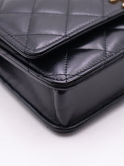 CHANEL Cruise Double Pearl Crush WOC – Black Calfskin with Gold Hardware