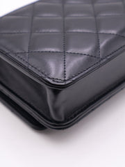 CHANEL Cruise Double Pearl Crush WOC – Black Calfskin with Gold Hardware