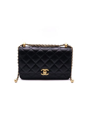 CHANEL Cruise Double Pearl Crush WOC – Black Calfskin with Gold Hardware