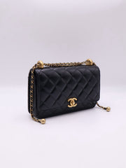 CHANEL Cruise Double Pearl Crush WOC – Black Calfskin with Gold Hardware