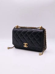 CHANEL Cruise Double Pearl Crush WOC – Black Calfskin with Gold Hardware