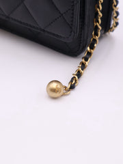 CHANEL Cruise Double Pearl Crush WOC – Black Calfskin with Gold Hardware