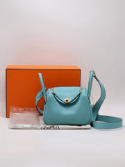 HERMES Mini Lindy - Bleu Atoll with Gold Hardware [Y]