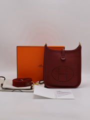 HERMES Mini Evelyne - Rouge H with Gold Hardware [B]