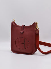 HERMES Mini Evelyne - Rouge H with Gold Hardware [B]