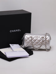 CHANEL Grained Calfskin Bowling Bag - Silver