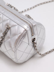 CHANEL Grained Calfskin Bowling Bag - Silver