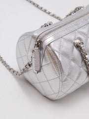 CHANEL Grained Calfskin Bowling Bag - Silver