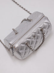 CHANEL Grained Calfskin Bowling Bag - Silver