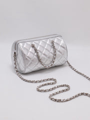 CHANEL Grained Calfskin Bowling Bag - Silver