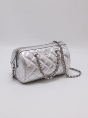 CHANEL Grained Calfskin Bowling Bag - Silver