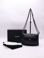 CHANEL 26P Double Chain Camera Bag - Black with Gold Hardware