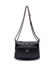 CHANEL 26P Double Chain Camera Bag - Black with Gold Hardware