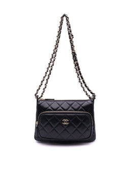 CHANEL 26P Double Chain Camera Bag - Black with Gold Hardware