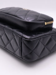 CHANEL 26P Double Chain Camera Bag - Black with Gold Hardware