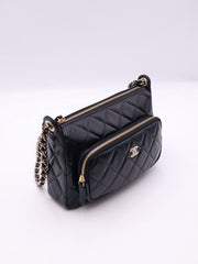 CHANEL 26P Double Chain Camera Bag - Black with Gold Hardware