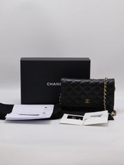 CHANEL Classic Grained Calfskin Wallet on Chain - Black with Gold Hardware [Series 31]