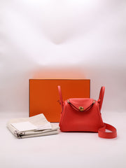 HERMES Mini Lindy - Rose Texas with Gold Hardware [Z]